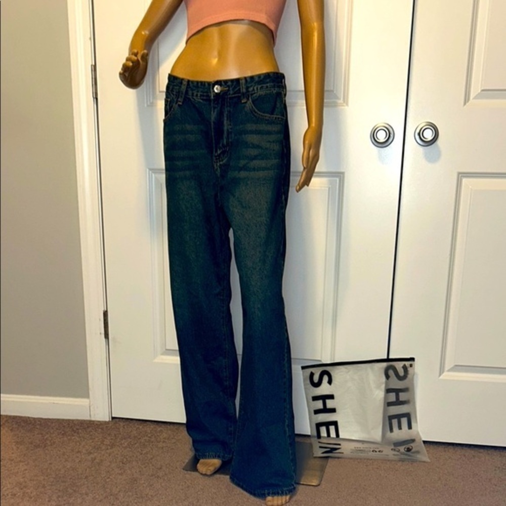 SHEIN Dark Wash Wide Leg Jeans 30” Inseam Size Large